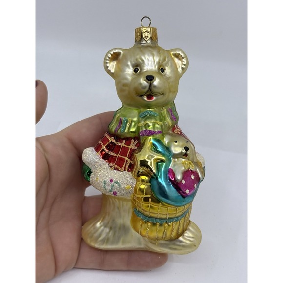 The Unbranded Brand Other - Old World Style Blown Glass Christmas Gold Teddy Bear Tree Ornament